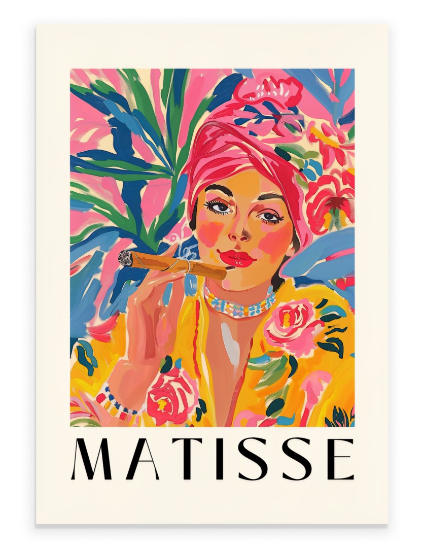 Matisse inspired art print of a woman smoking a cigar in bold colors