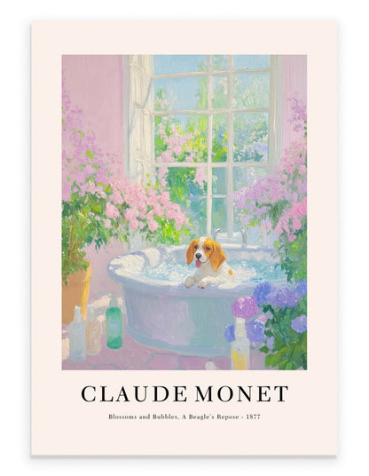 Beagle bathroom art print in Monet inspired impressionist style